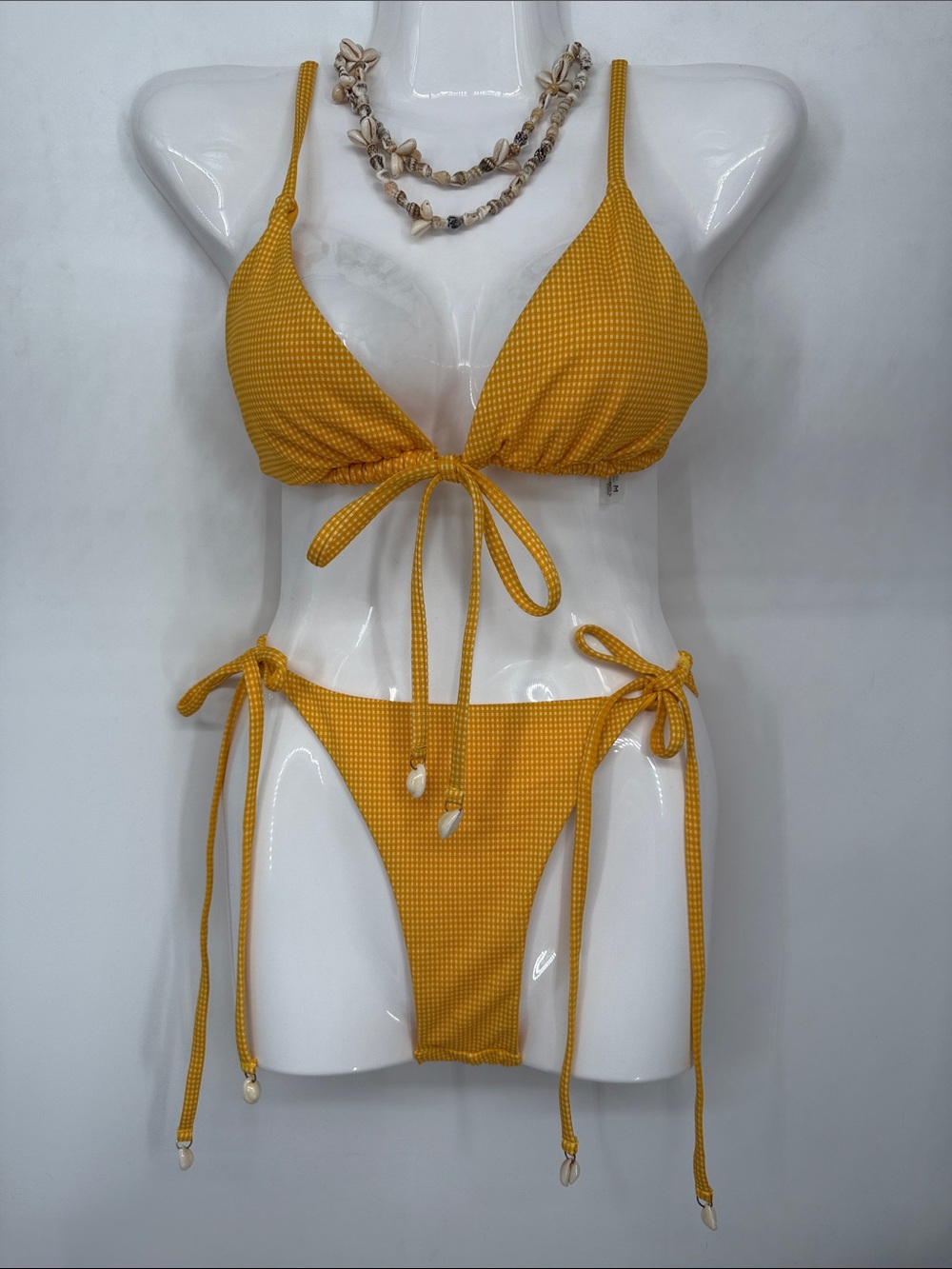 Tie-Front Yellow Textured Bikini Set bathing suit